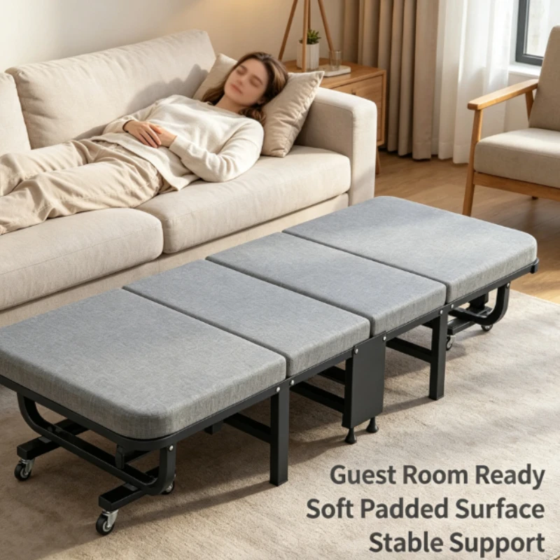 Folding Sofa Bed With High Resilience Sponge And Cotton Linen Fabric For Living Room Guest Sleeper Home
