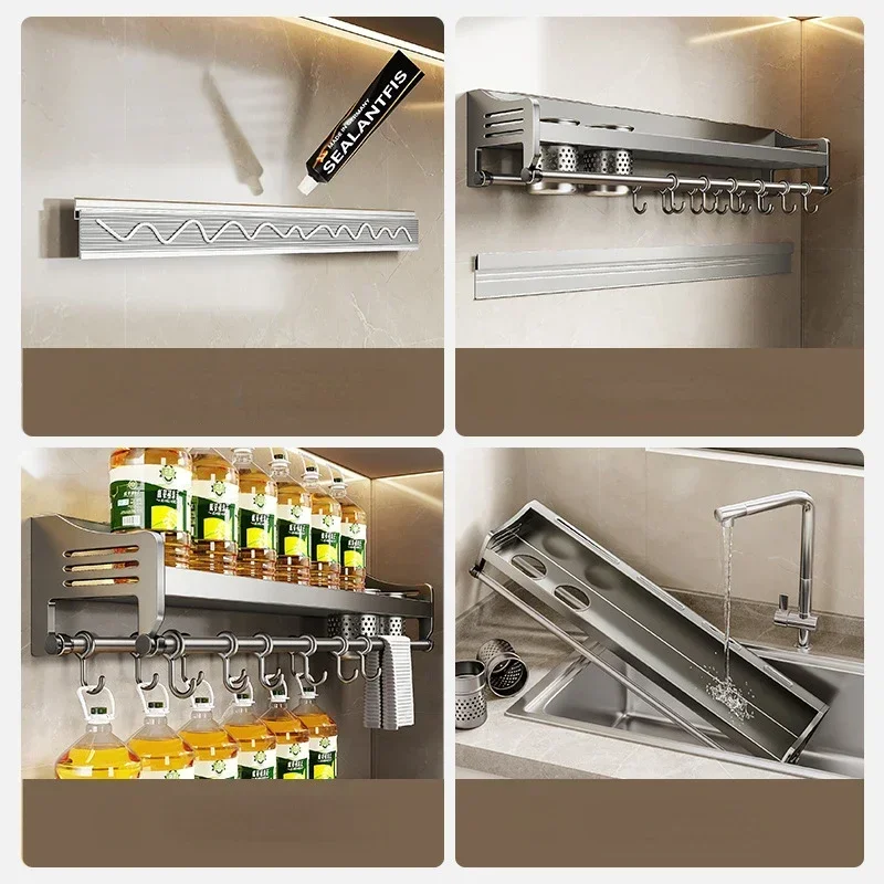 Kitchen Storage Rack Multifunctional Cutting Board Holder Wall Spice Rack Utensils Rack for Kitchen Seasoning Holder Organize