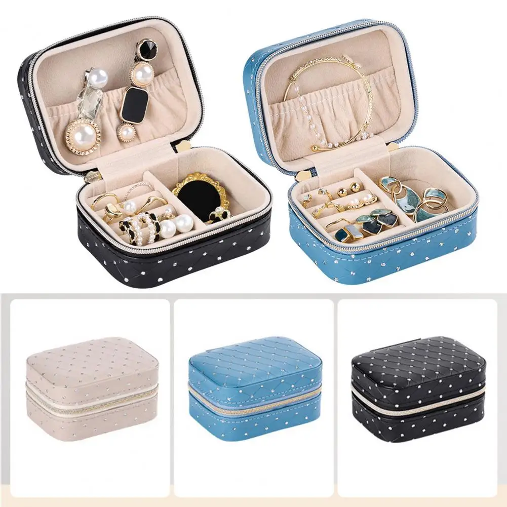 1Pc Jewelry Storage Box Elegant Faux Leather Mini Jewelry Box Rhinestone-encrusted Jewelry Organizer Box for Girls for Earrings