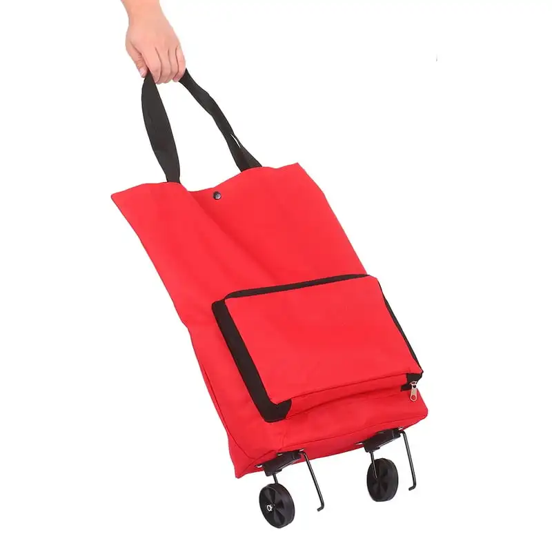 Collapsible Shopping Trolley Bag with Wheels | Reusable Foldable Grocery Bag | Travel Bag - Red
