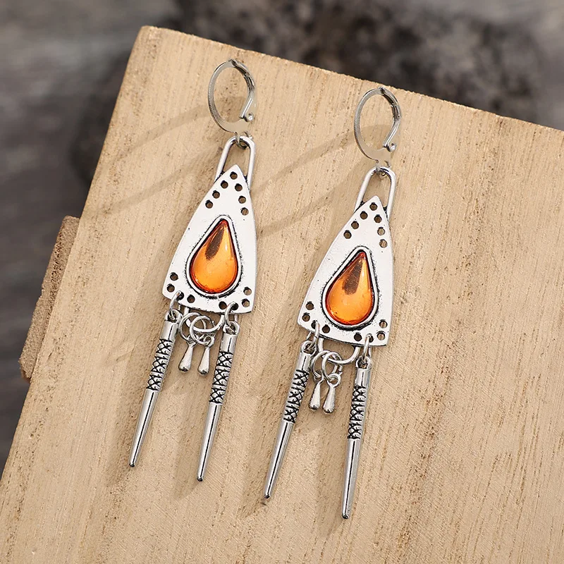 الرجعية e العنبر الأحجار الكريمة استرخى أقراط هندسية شرابة هوب أقراط Faion مجوهرات اكسسوارات #3