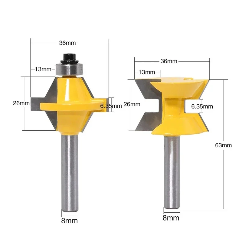 2pcs 8mm Shank 120 Degree Router Bit Set Woodworking Groove Cutters Tungsten Alloy Wood Tenon Milling Cutter Bits Tools