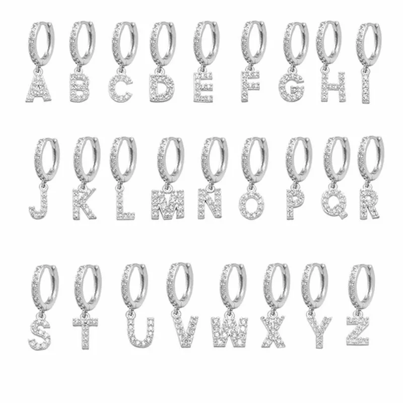 QMHJE  Initial A-Z Letters Mini Small Hoop Earrings Women Gold Silver Color Rainbow Crystal Jewelry Earring Aretes Alphabet ABC