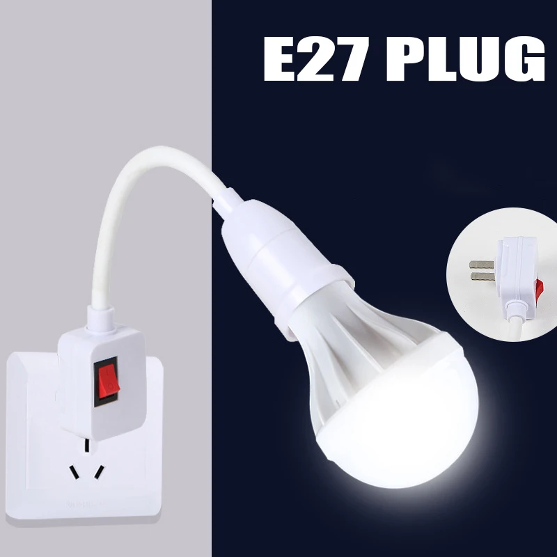 1 szt. 220V żarówka LED E27 Adapter gniazdo podstawka oprawka lampy konwerter z przełącznikiem EU UK wtyczka lampa energooszczędna na stół