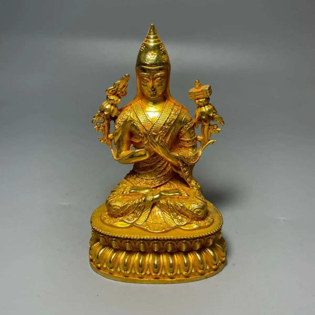 bronze gild engraving Buddhist culture temple buddhism Guru Tsongkhapa buddha