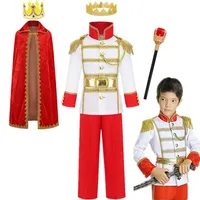 Boys Prince Charming Costume Set Medieval Royal King Cosplay Outfits for Kids Birthday Halloween Carnival Dress Up Fancy Suit