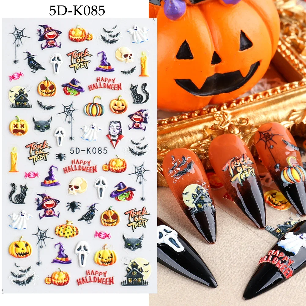 Naklejki na paznokcie Devil Eye Halloween Blood Skull Spider Witch Naklejka na paznokcie dla kobiet i dziewcząt 5D Relief Ghost Fake Nail Sticker