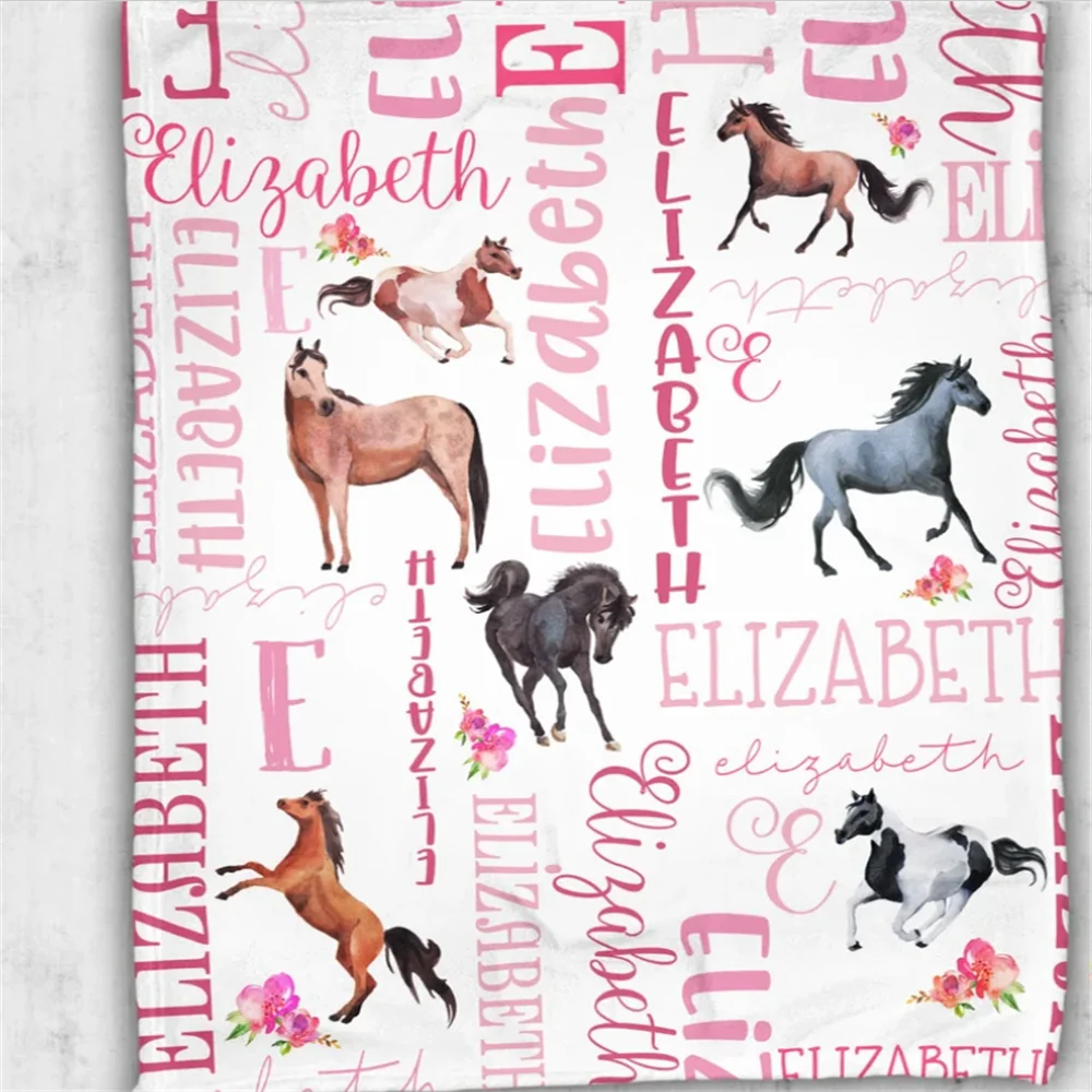 Manta de bebé de caballo personalizada - Manta personalizada - Manta de caballo - Manta con nombre personalizado - Pony de caballo - Nombre personalizado