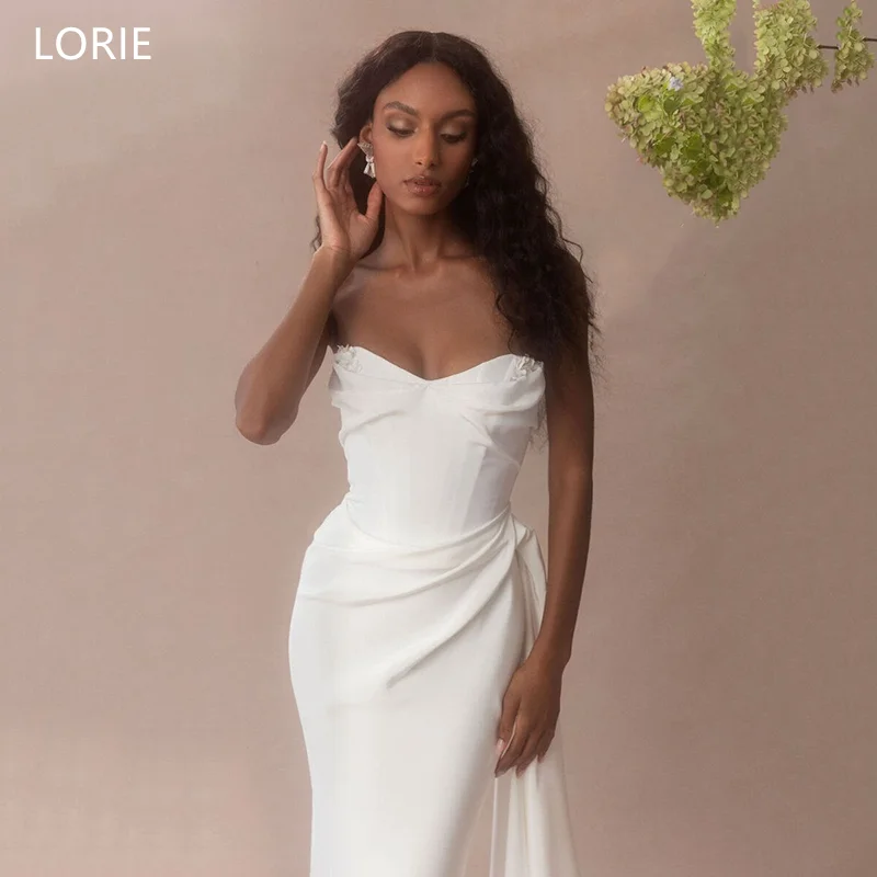 

LORIE Satin Mermaid Wedding Dress Pleat Strapless Exquisite Ribbons Draped Bridal Gown Floor-Length Bride Gowns Customized
