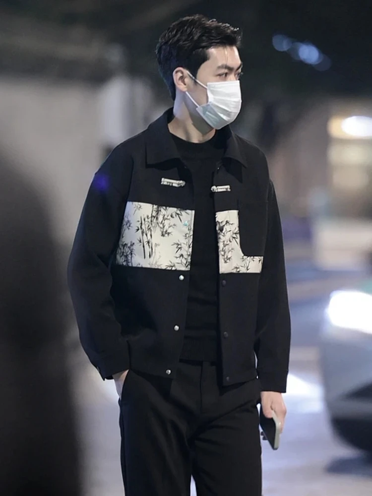 

Men's Spring Jaet New 2025 Chinese Sle Collar Splicing National Sle Top Breathable Long Sve Stand Fit Outerwear