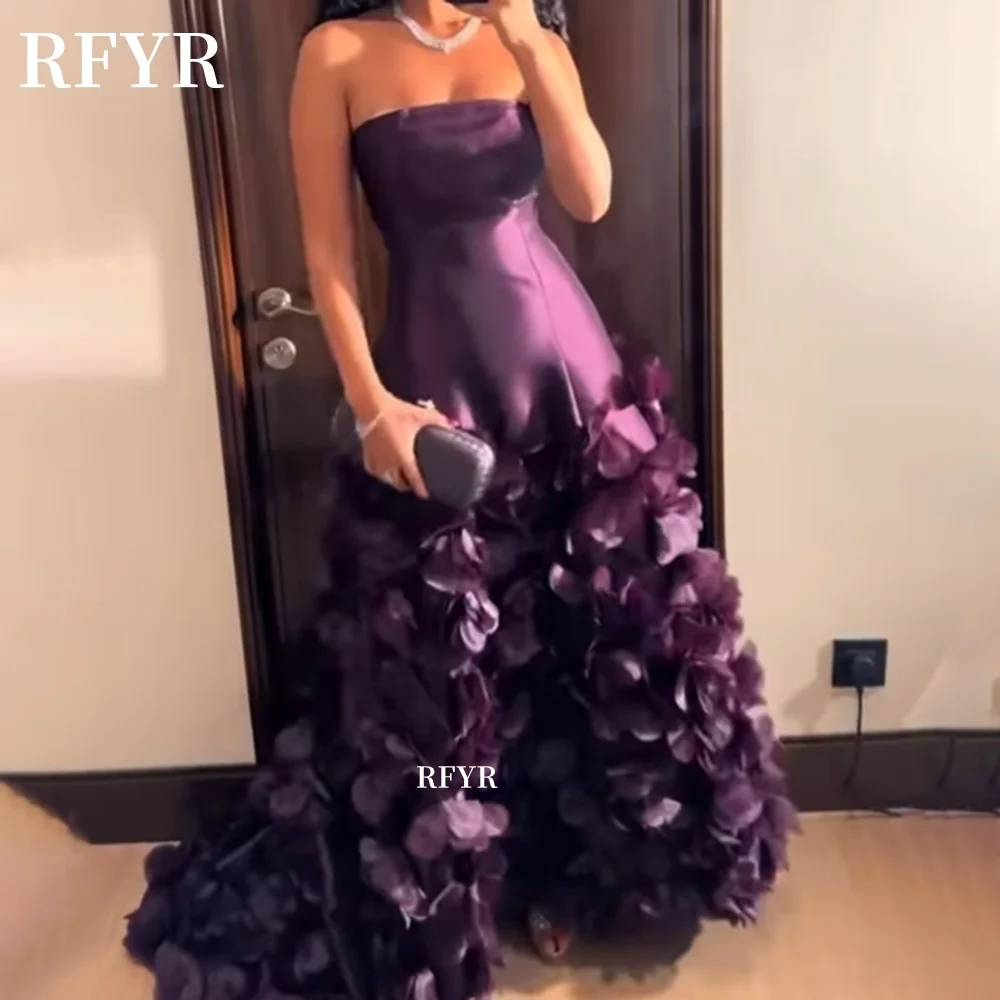 

RFYR A Line Evening Dress 3D Flowers Party Dress Luxury Celebrity Gowns for Women Prom Dresses vestidos de fiesta