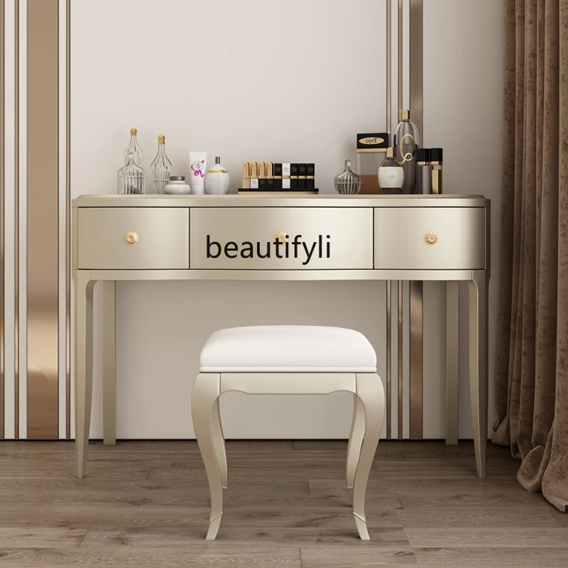 American Light Luxury Dressing Table Makeup Desks and Chairs Mirror Small Apartment Simple French Solid Wood Master Bedroom