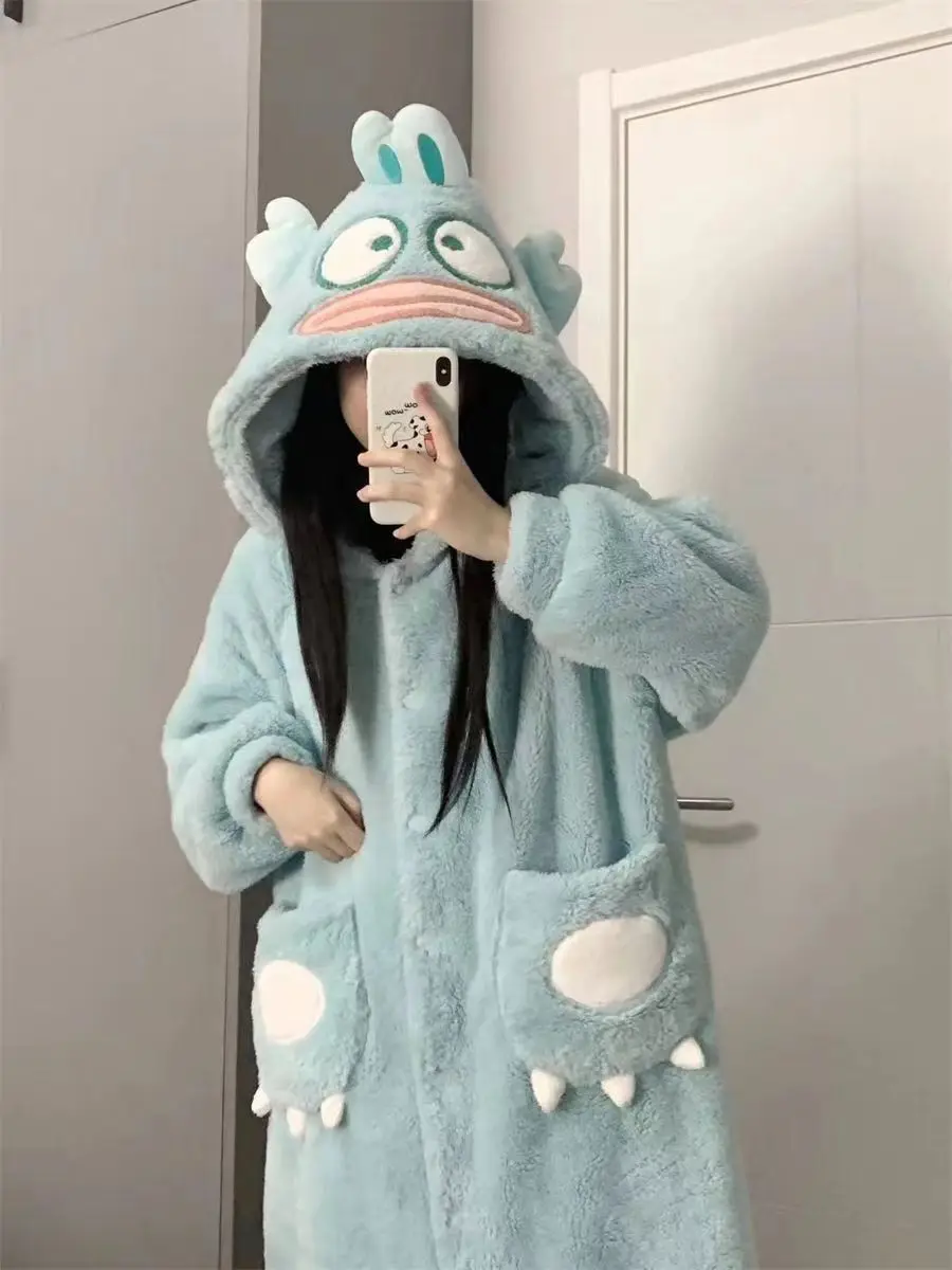 Clownfish Cosplay Costume Coral Fleece Robe Women Cartoon Pajamas for Adults Knee Length Sleepwear Blue Pyjamas Party Holiday