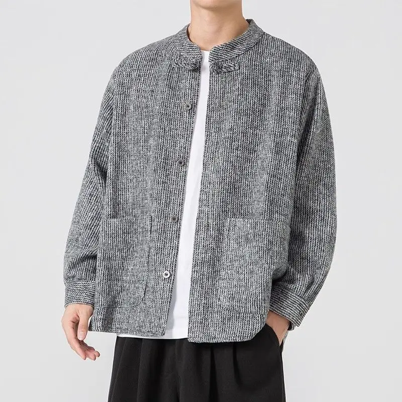 

​Men's Corduroy Stand Collar Zhongshan Suit Jacket Spring Autumn Chinese Style Plus Size Youth Clothing​