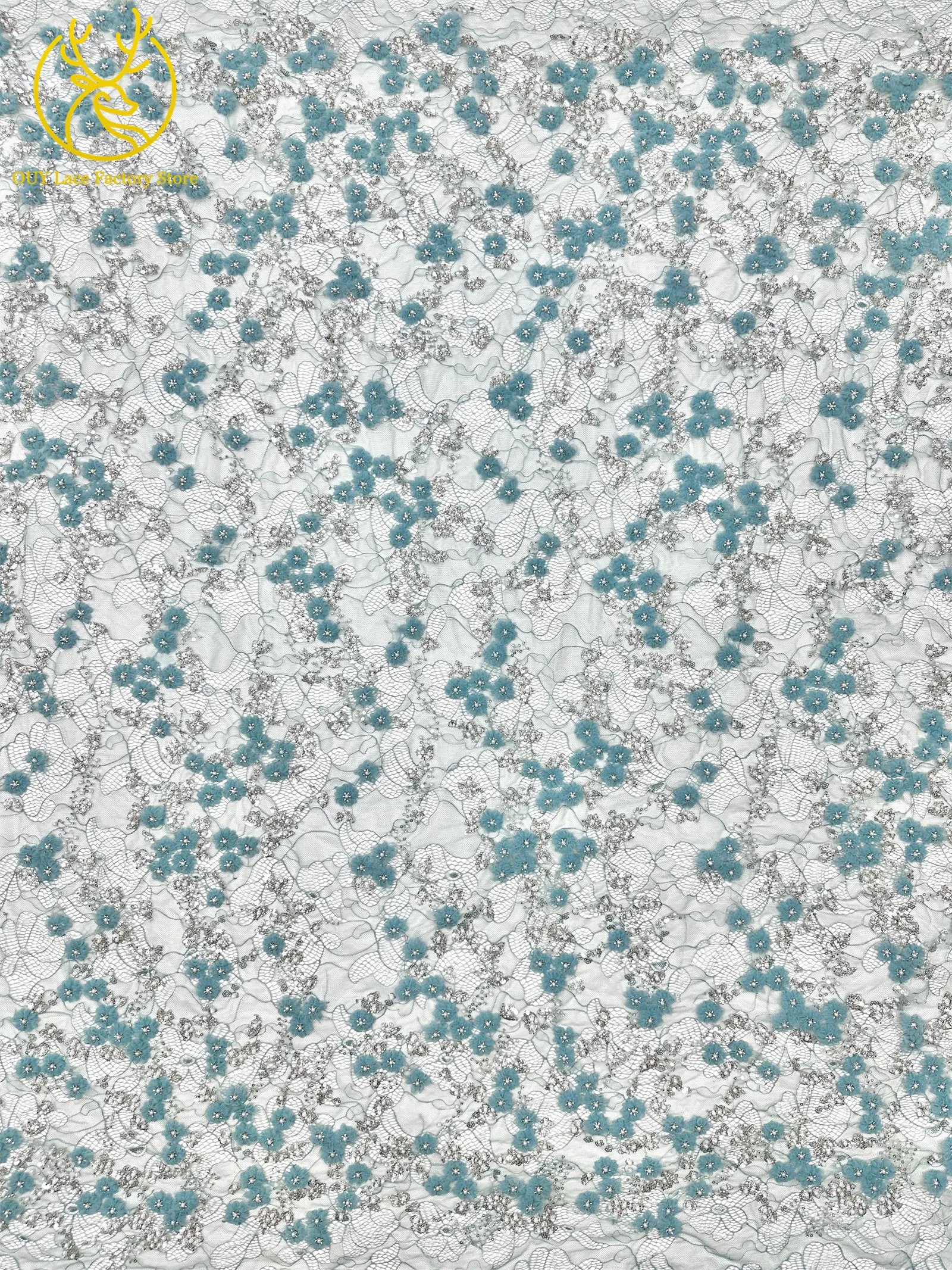 Französische Stickerei, kleiner Pflaumenblüten-Perlen-Spitzenstoff, exquisiter nigerianischer Perlen-Pailletten-Spitzenstoff für Hochzeitskleider zum Nähen – Detail 6