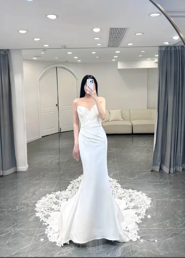 Onelife رائع السباغيتي Strpas الخامس الرقبة فستان زفاف مطوي ثلاثية الأبعاد الزهور حورية البحر فستان الزفاف رداء مخصص vestidos de novia