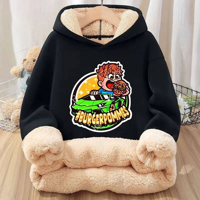 Burgerpommes Icrimax Kid Pullover Hoodies Boy Anime Cartoon Lamb Fleece Sweatshirt Winter Trend Thick Top Coat Kid Clothing Gift