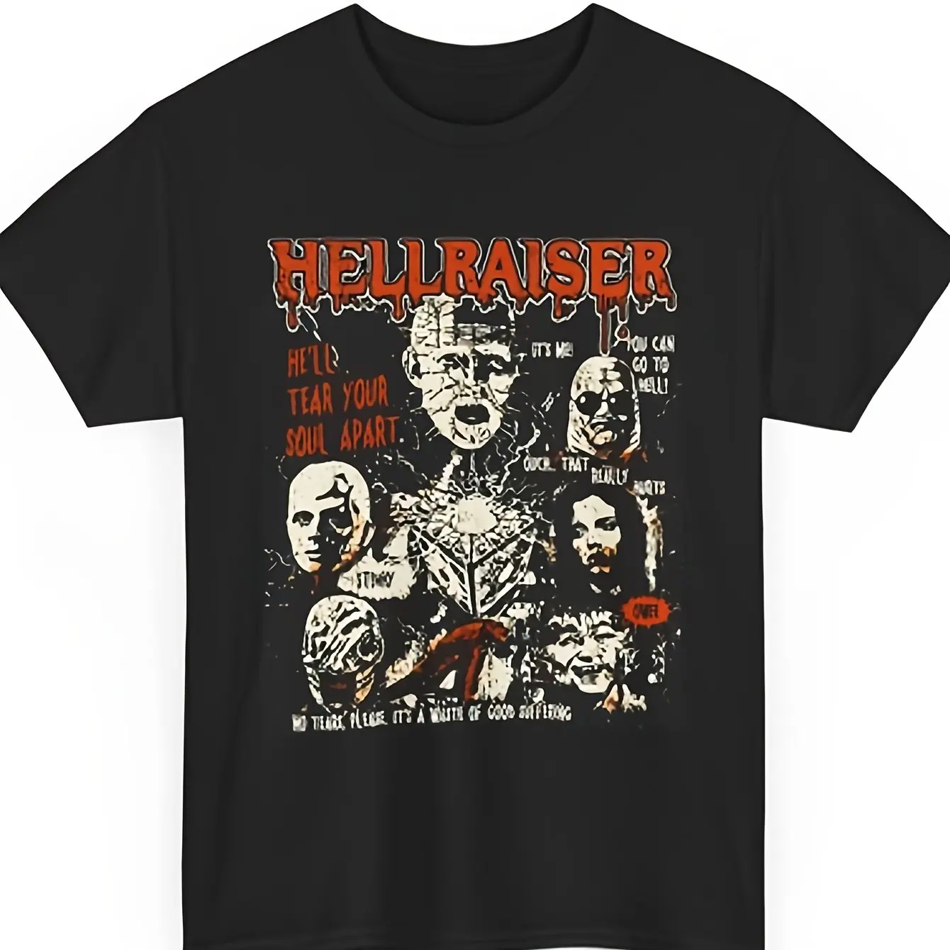 Camiseta gráfica gótica de heavy metal Hellraiser para hombre y mujer con diseño oficial de Pinhead y Soul