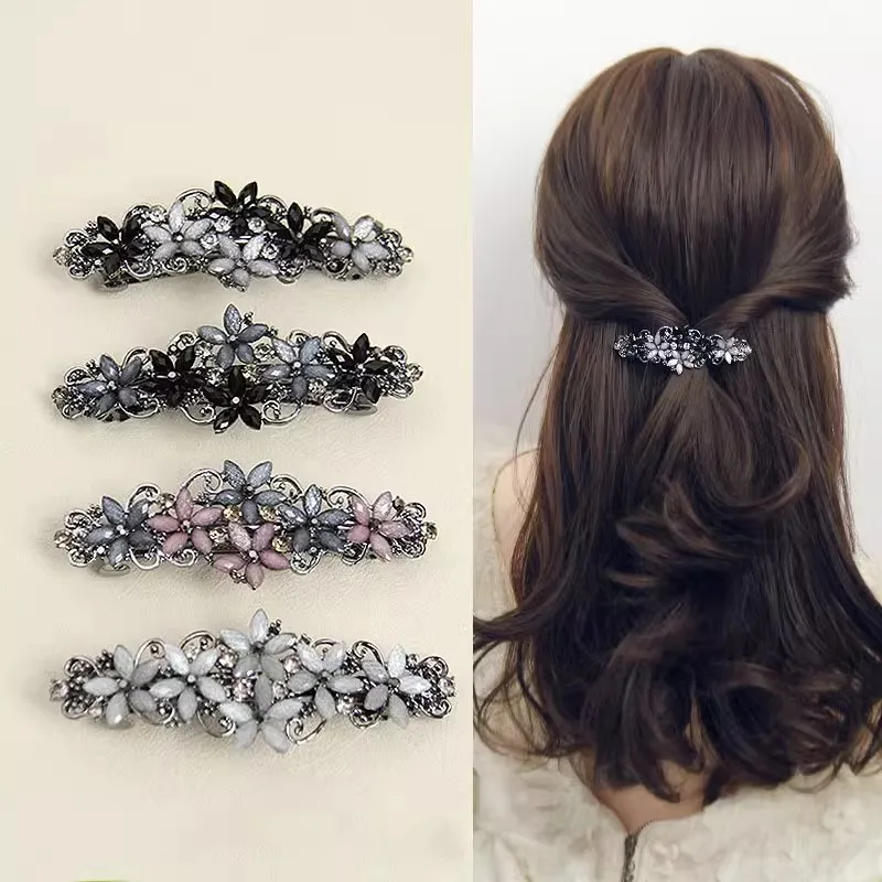 The new Korean version of the crystal flower spring hairpin elegant rhinestone wild ponytail hairpin women\'s hair accessories