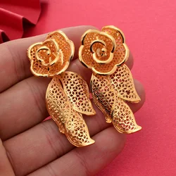 Dubai Africa Real Gold Plated Earrings For Women Briede Wedding Jewelry Earring Rose Designer Jewelry Female New Year Gift