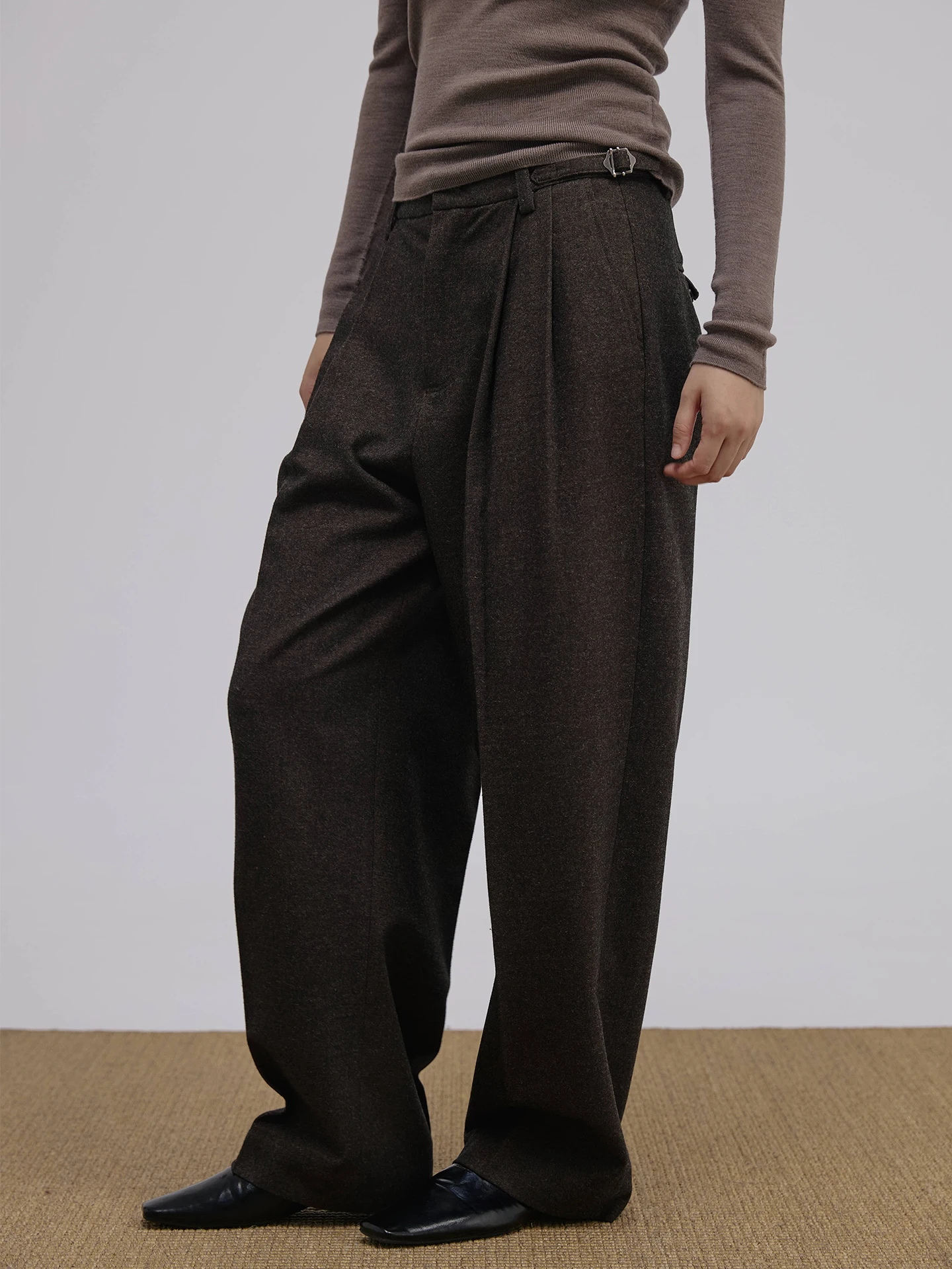 

VKI Classy Lady Gentleman Parisian Retro Briti Wool Blend Twill Casual Straight Leg ing Pants High Waist Long Trousers