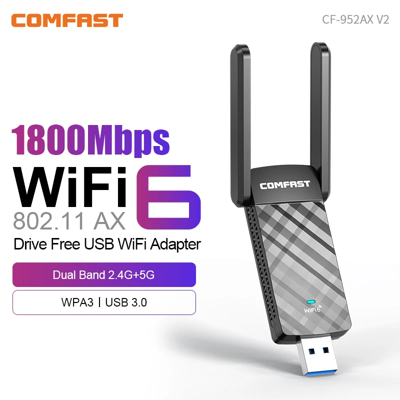 COMFAST AX1800 WiFi Adapter Dual Band WiFi 6 USB Adapter USB3.0 Wireless Wi-Fi Dongle Network Card Drive Free for Laptop PC