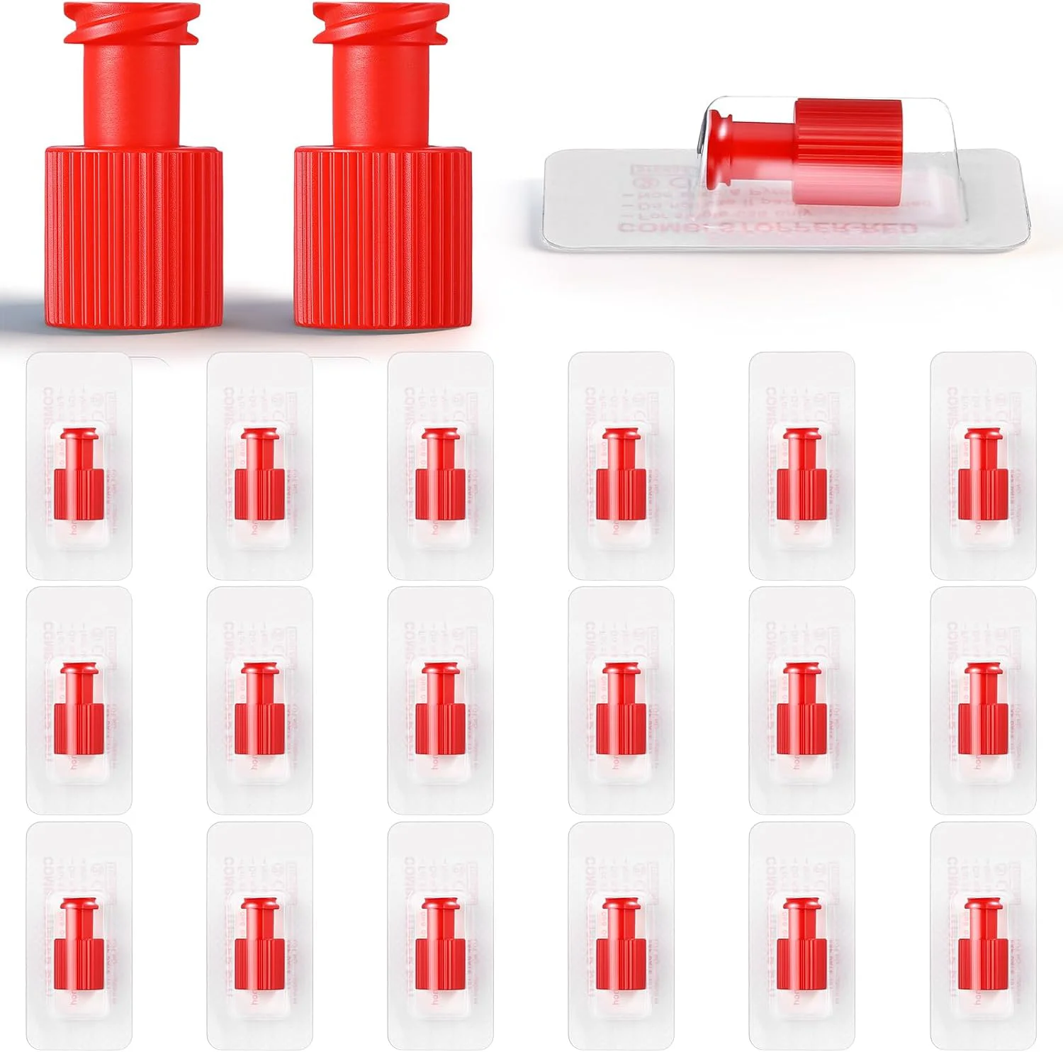 Tappo Combinato Luer Lock Maschio-Femmina Rosso, Confezione Singola, Tappo Luer per Siringhe e Tubi, Tappo di Sigillatura per Fluidi, Connettore Indus