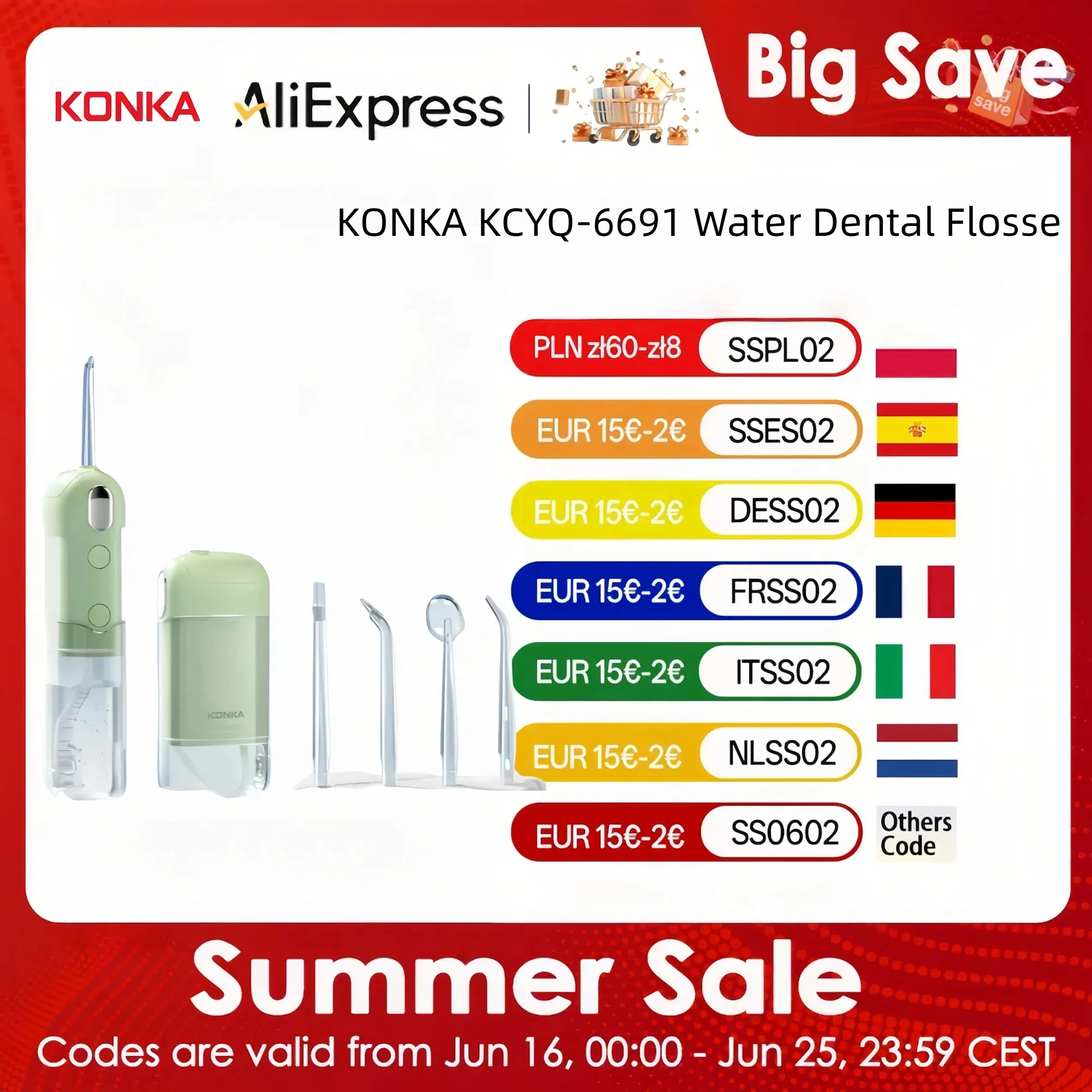 KONKA KCYQ-6691 Water Dental Flosser –Large Tank 4 Nozzles & 4 Modes IPX7 Waterproof  Portable Oral Irrigator for Teeth Cleaning