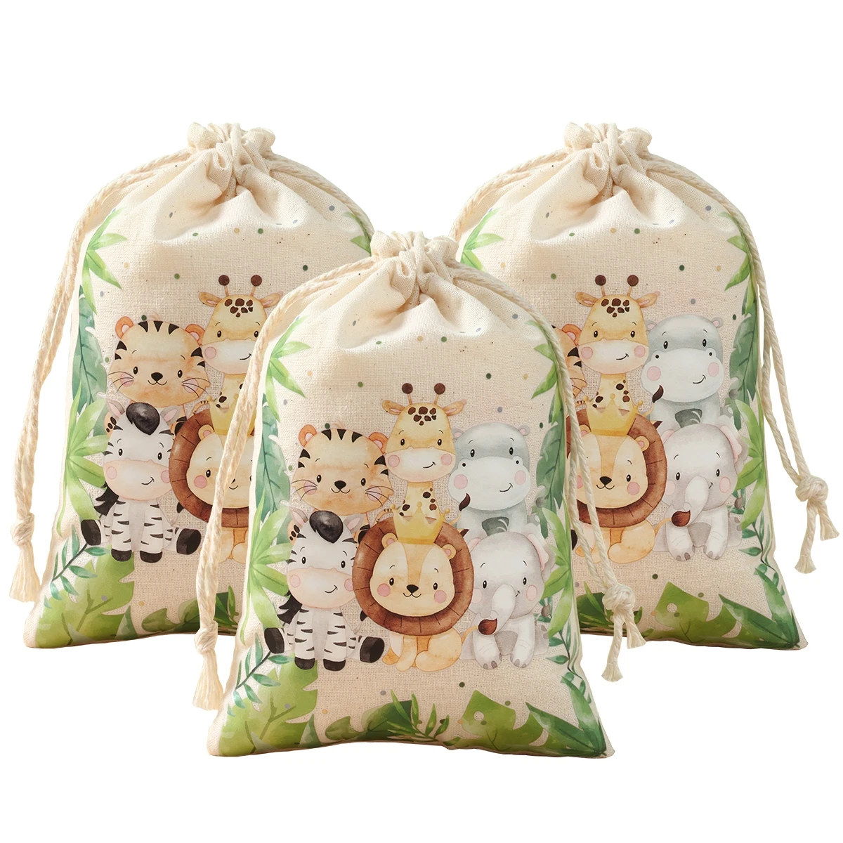 6pcs Jungle Animal Candy Bag coulisse festa di compleanno decorazioni per matrimoni bambini Wild One Party Decor Baby Shower Sack sacchetto di