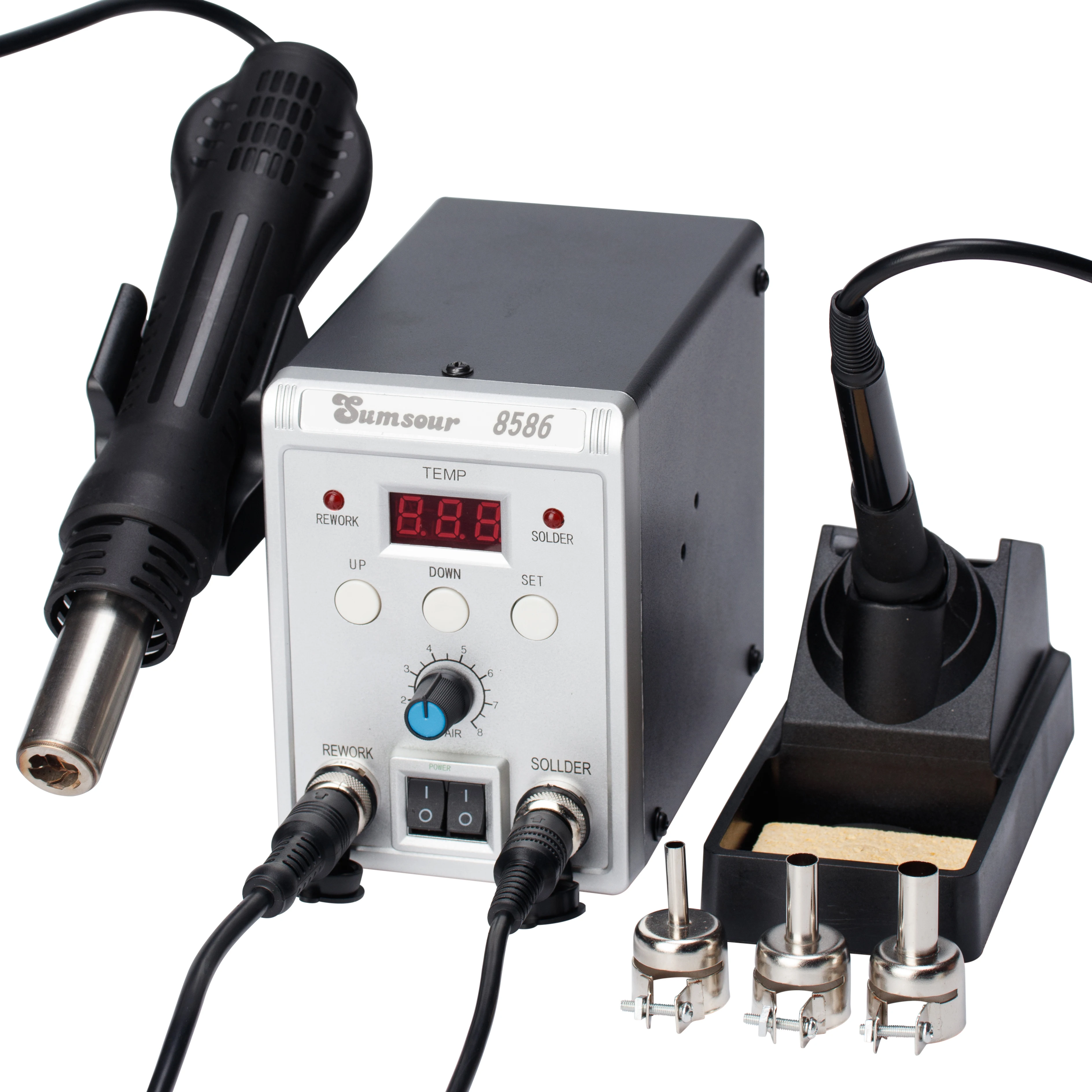 Sumsour 8586 760W 2 in 1 Digital Display SMD Soldering Rework Station Hot Air Gun Solder Iron Welding Desoldering Repair Tools
