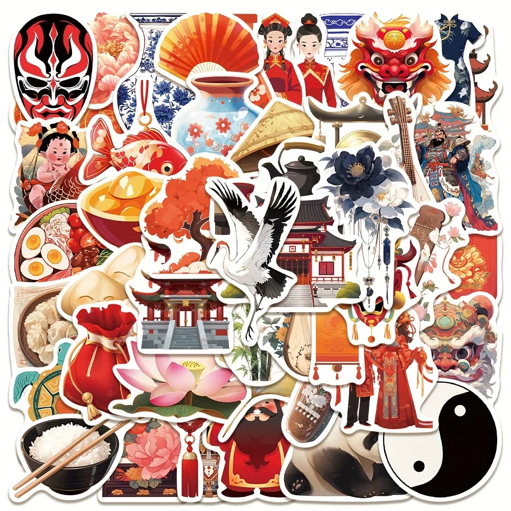 50PCS Chinese Style Decorative Stickers | Decals for Laptops, Luggage, Journals, Phone Cases, Tablets & Refrigerators | Perfect
