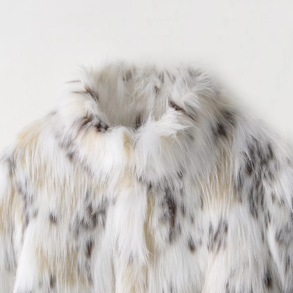Gradienten Stehkragen Frauen Winter Faux Pelzmantel Mode Lässig Oberbekleidung Leopard Print Dicke Warme Langarm Jacke Weibliche
