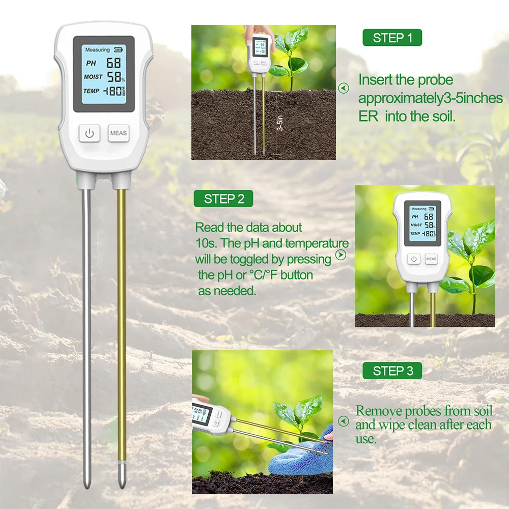 3in1 Soil Tester LCD Digital Display PH Meter Temperature and Humidity Monitoring Instrument Soil Environment Tester