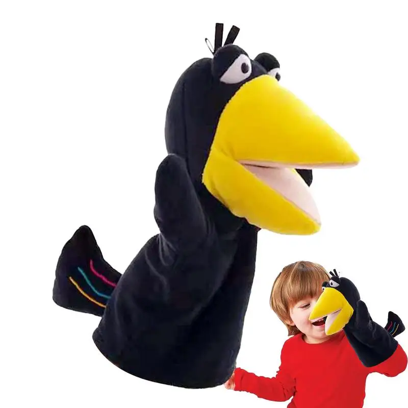 Crow Action Puppet  Kids Hand Puppets Set With Working Mouth Educational Toy Toddler Animal Crow Plush Toy For Show Theater