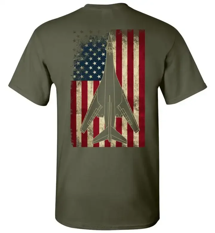 Vintage American Flag B-1B Long Range Strategic Bomber T-Shirt. Summer Cotton Short Sleeve O-Neck Mens T Shirt New S-3XL