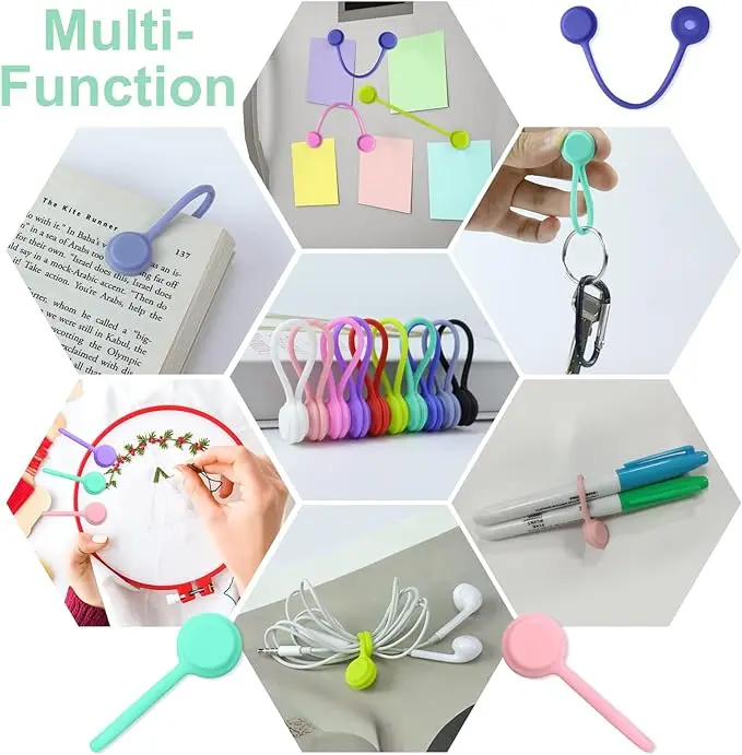 Reusable Magnetic Cable Ties,Cord Organizer,Silicone Magnetic Cord Ties for Bundling Stuff, Book Marker Fridge Magnets