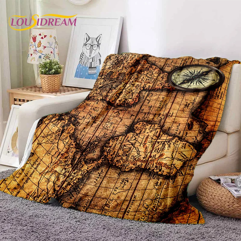 3D Ancient Nautical Chart World Map Compass Soft Flannel Blankets,Throw Blanket Comfortable Blanket for Picnic Beds Sofa Bedroom