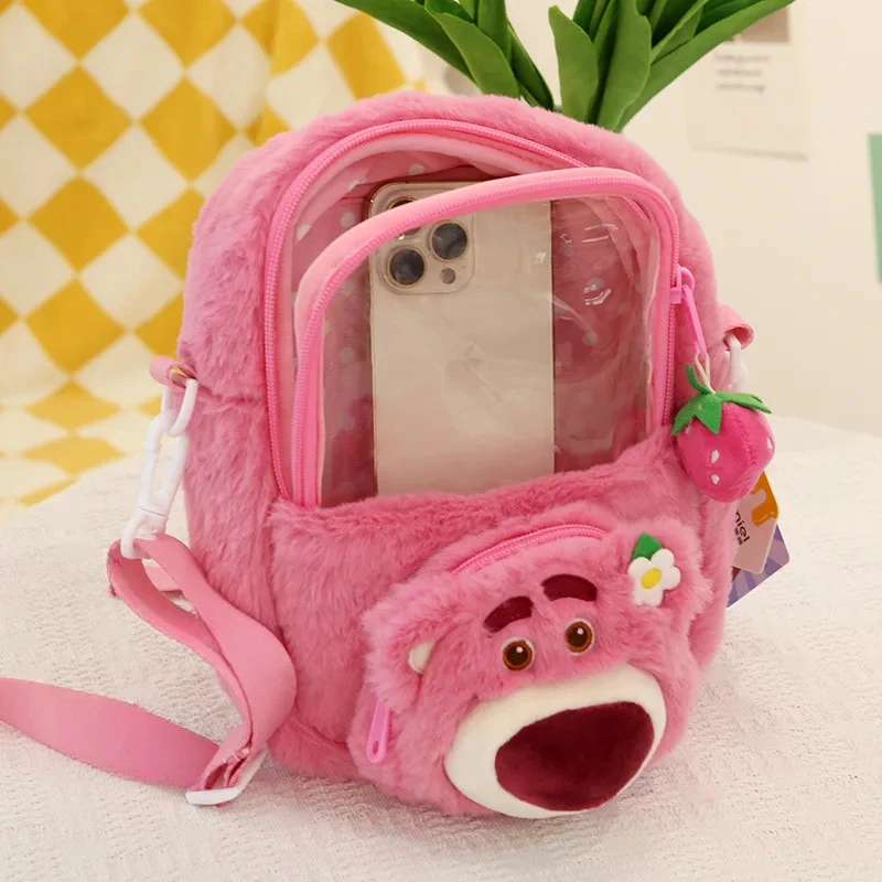 ディズニーイチゴクマぬいぐるみバックパックかわいい漫画ガールメッセンジャーバッグ子供ショルダーバッグ誕生日ギフト