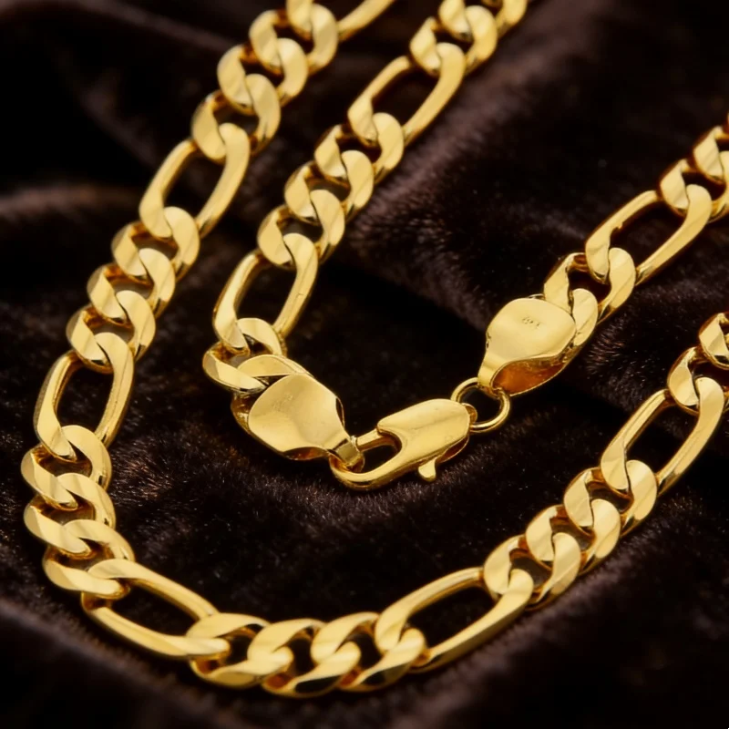 Pure Gold Color Men Chain Necklace Jewelry,plated 24k Gold 10mm Heavry Figaro Chain Necklace For Men 20” 22\