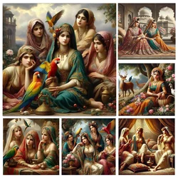 5D Diy Diamond Painting European Women Full Square Round Rhinestone Indian Beauty Parrot Diamond Mosaic Handcraft Embroidery