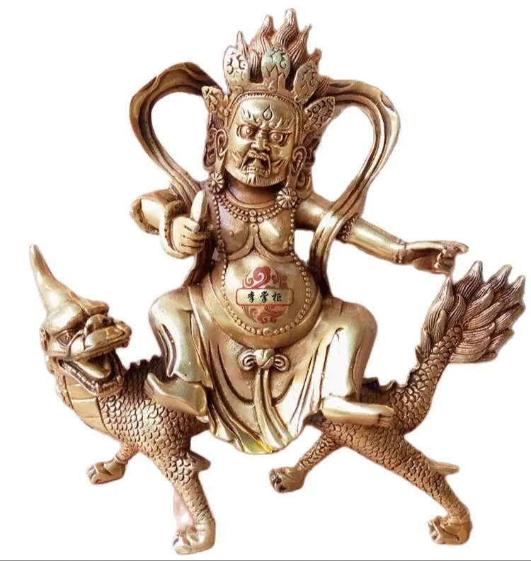 

Pure copper Buddha statue, Tantric Nepalese Furious Dragon Riding God of Wealth Protector, White God of Wealth Treasure Ornament