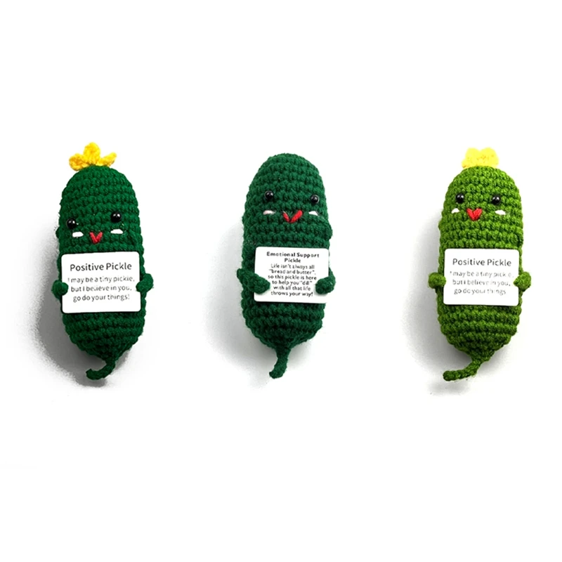 3Pcs Premium Quality Kit Mini Handmade Crocheted Cucumber Dolls Delightful Wool Knitted With Positive Affirmation Card