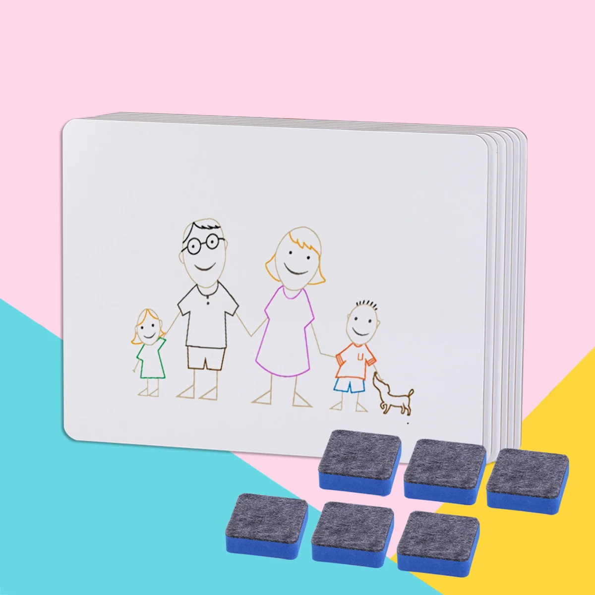 

6pcs Portable Desktop Whiteboard Set With Eraser Mini Writing Board For Kids Office School Use Doodle Message Board