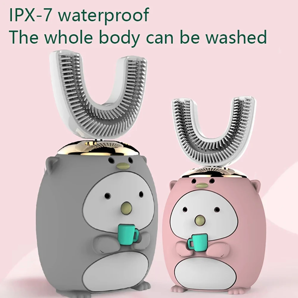 M02K-1Pcs Children's Smart Ultrasonic Electric Toothbrush Silicone U Shaped Kids USB Rechargeable Cordless Toothbrush