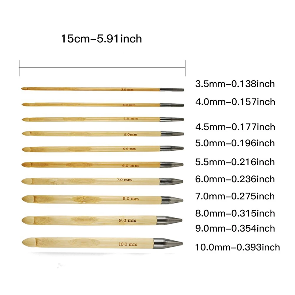 10Pcs Bamboo Interchangeable Afghan Tunisian Crochet Hooks Set 5.91inch 3.5mm‑10mm Circular Weaving Needle for DIY Blanket Rug