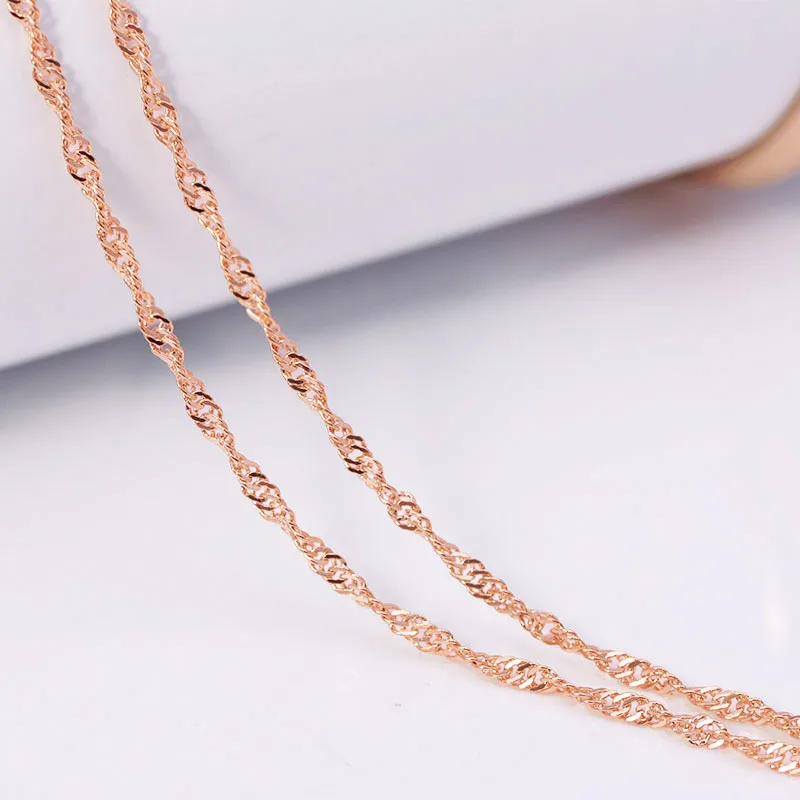 XP Jewelry -- 45 cm x 2 mm Rose Gold Color 14 k Light Tiny Water Wave Chains Necklaces for Women Matching Pendants