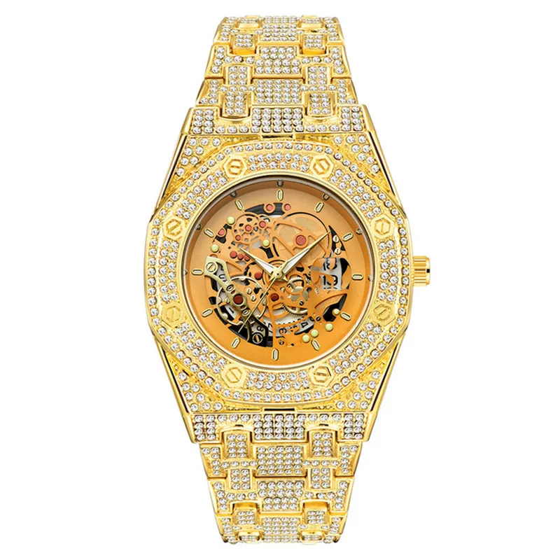 

1pc / lot Big Brand Men Watches Silver Hip Hop Diamond Fashion Alloy Band Simple Date Quartz Vintage Watch Golden Reloj Hombre