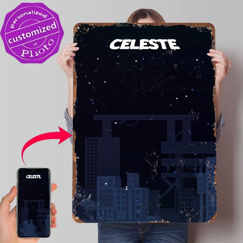 Celeste Game Title Art Printed Poster Customized Wall Art Retro Vintage Metal Tin Signs for Interior Decoration Living Room Home