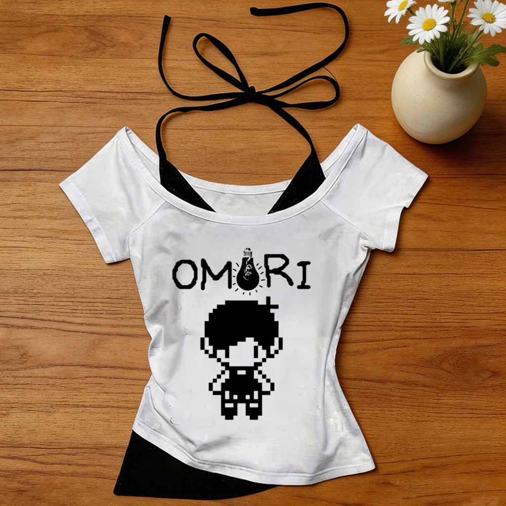 Omori cropped top women party funny kawaii harajuku gyaru shirt y2k cheap gothic gyaru cute