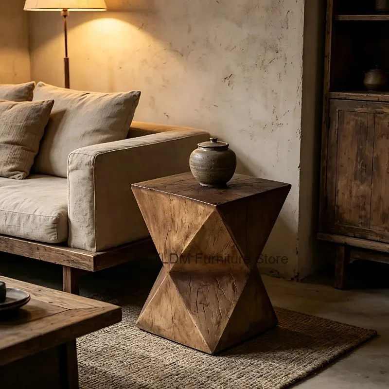 Table, Twist Geometric Stone Travertine Accent End Side Modern Table, Sculptural Hourglass Table for Living Room & Lobby Decor
